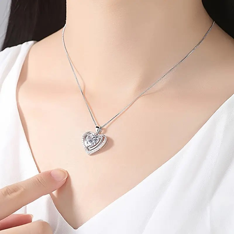 Herz Anhänger, Halskette - 925 Sterling Silver Zirkon