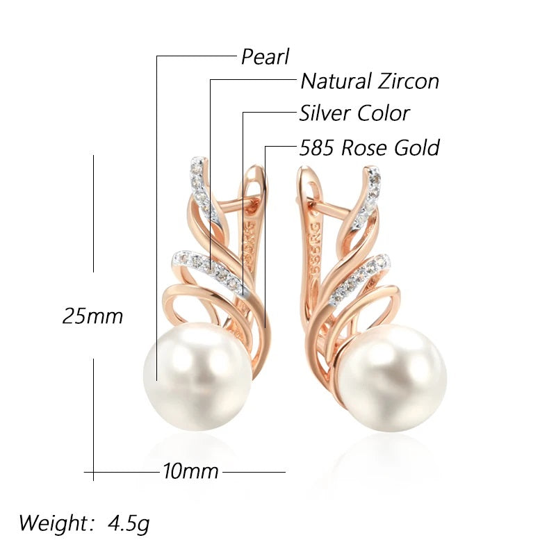 Perlen-Ohrringe für Damen, 585er Roségold & Silber Farbmischung