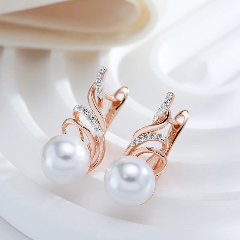 Perlen-Ohrringe für Damen, 585er Roségold & Silber Farbmischung