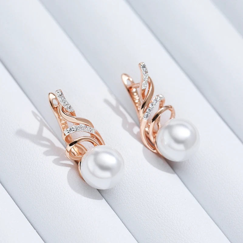 Perlen-Ohrringe für Damen, 585er Roségold & Silber Farbmischung