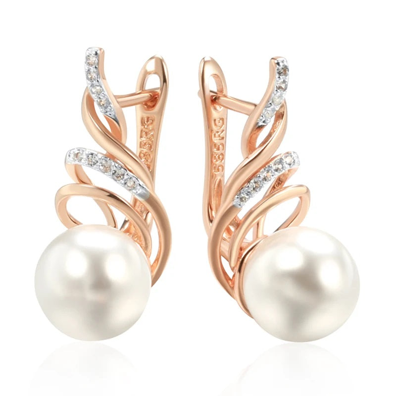 Perlen-Ohrringe für Damen, 585er Roségold & Silber Farbmischung