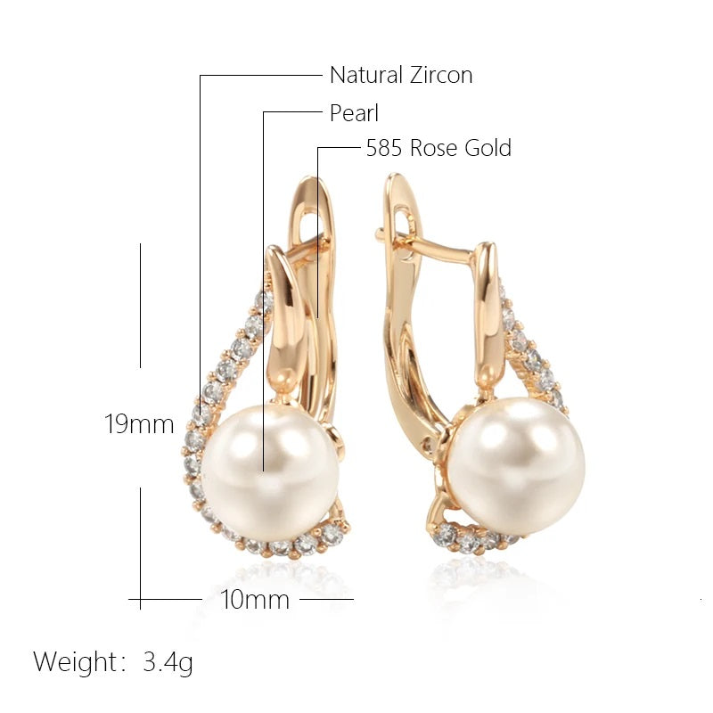 Perlen Ohrringe für Damen, 585 Roségold Silber Farbmischung mit natürlichen Zirkon