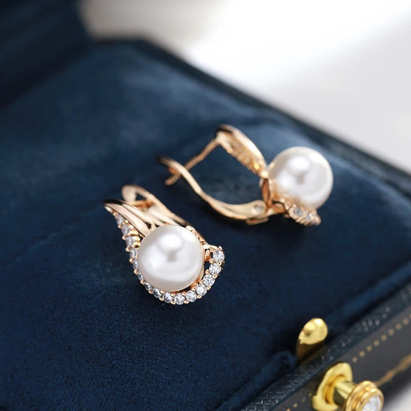 Perlen Ohrringe für Damen, 585 Roségold Silber Farbmischung mit natürlichen Zirkon