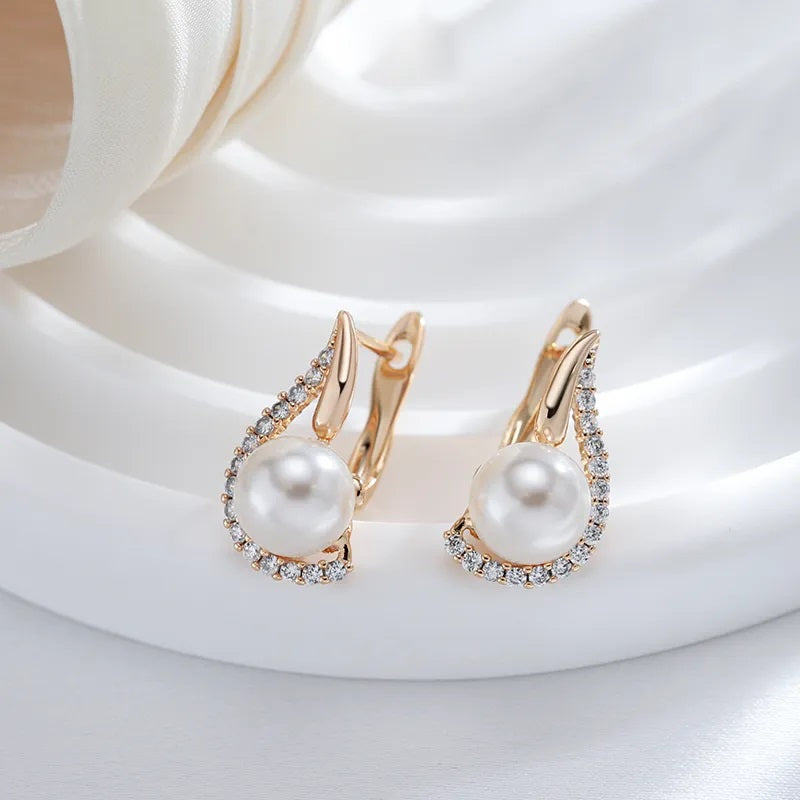Perlen Ohrringe für Damen, 585 Roségold Silber Farbmischung mit natürlichen Zirkon