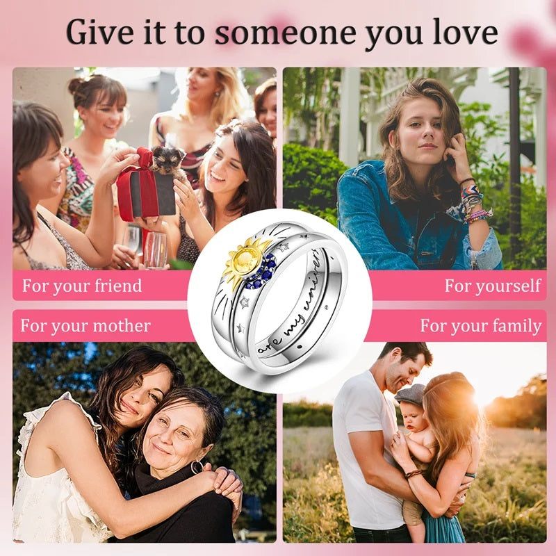 Kombi-Ring für Damen, 925er-Silber-Design, originelle Zirkon-Ringe, Festival-Schmuck, Geschenk