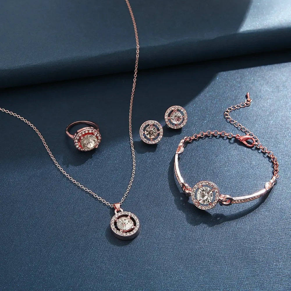 Schmuckset 4-teilig, Damenschmuck, Ring, Halskette, Ohrringe und Armband