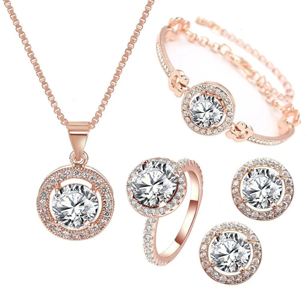 Schmuckset 4-teilig, Damenschmuck, Ring, Halskette, Ohrringe und Armband
