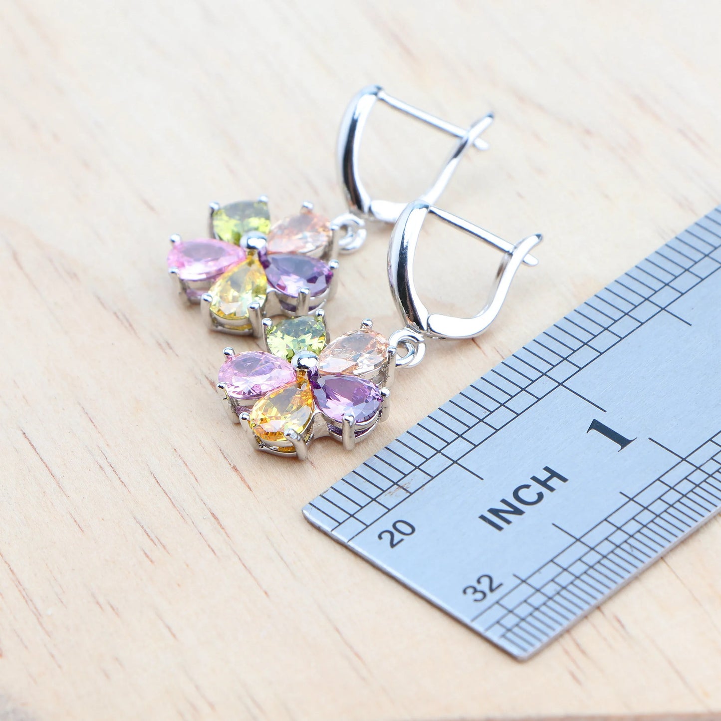 Schmuck-Set aus 925er-Sterlingsilber, bunte Zirkonia-Ohrringe, Ringe, Anhänger-Halskette, Armband für Damen, Hochzeitsset, Schmuck
