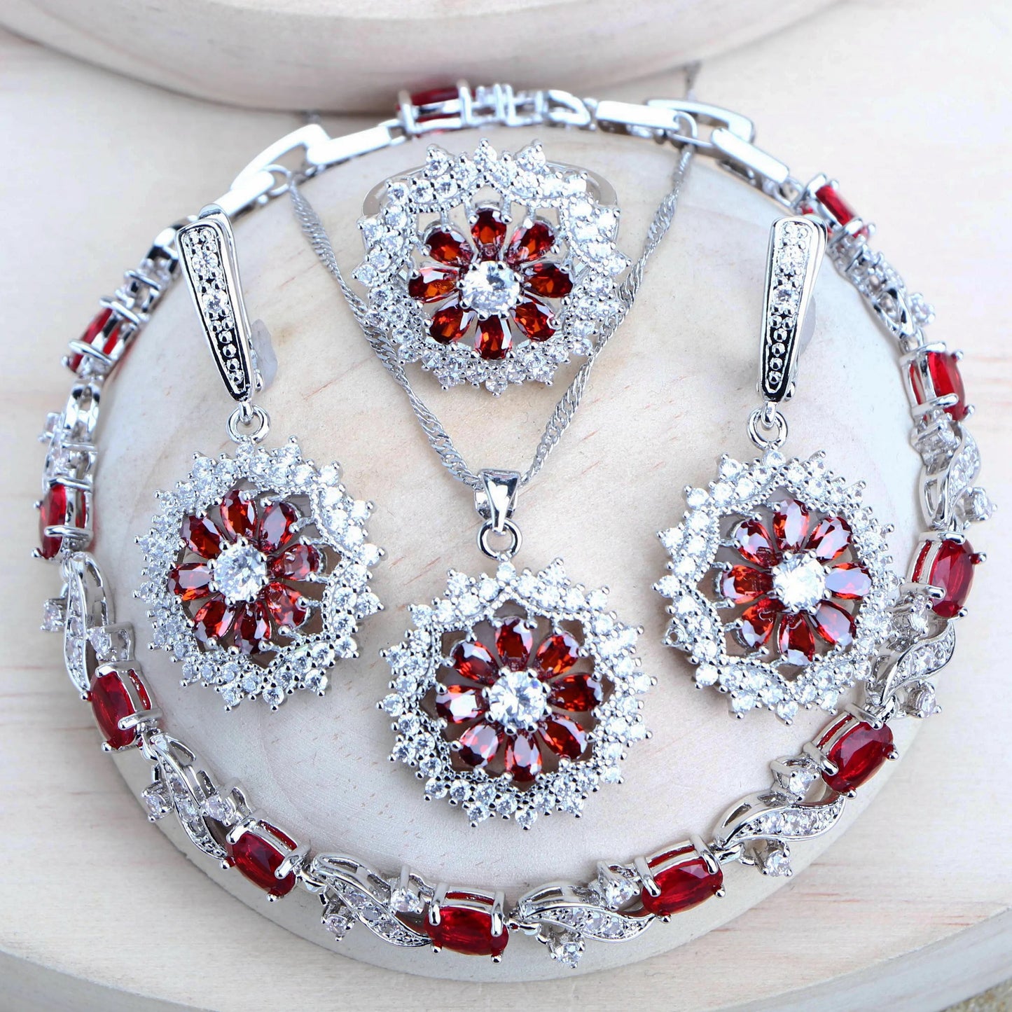 Schmuck-Set aus 925er-Sterlingsilber, Zirkonia-Ohrringe, Ringe, Anhänger-Halskette, Armband für Damen, Hochzeits-Set, Schmuck