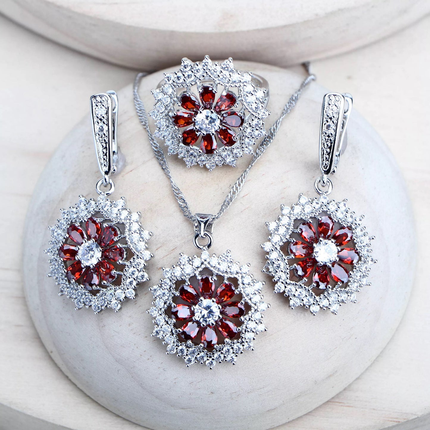 Schmuck-Set aus 925er-Sterlingsilber, Zirkonia-Ohrringe, Ringe, Anhänger-Halskette, Armband für Damen, Hochzeits-Set, Schmuck