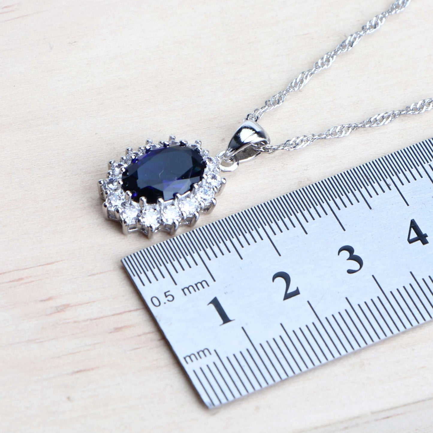 Schmuck-Set aus 925er-Sterlingsilber, Blau Zirkonia-Ohrringe, Ringe, Anhänger-Halskette, Armband für Damen, Hochzeits-Set, Schmuck