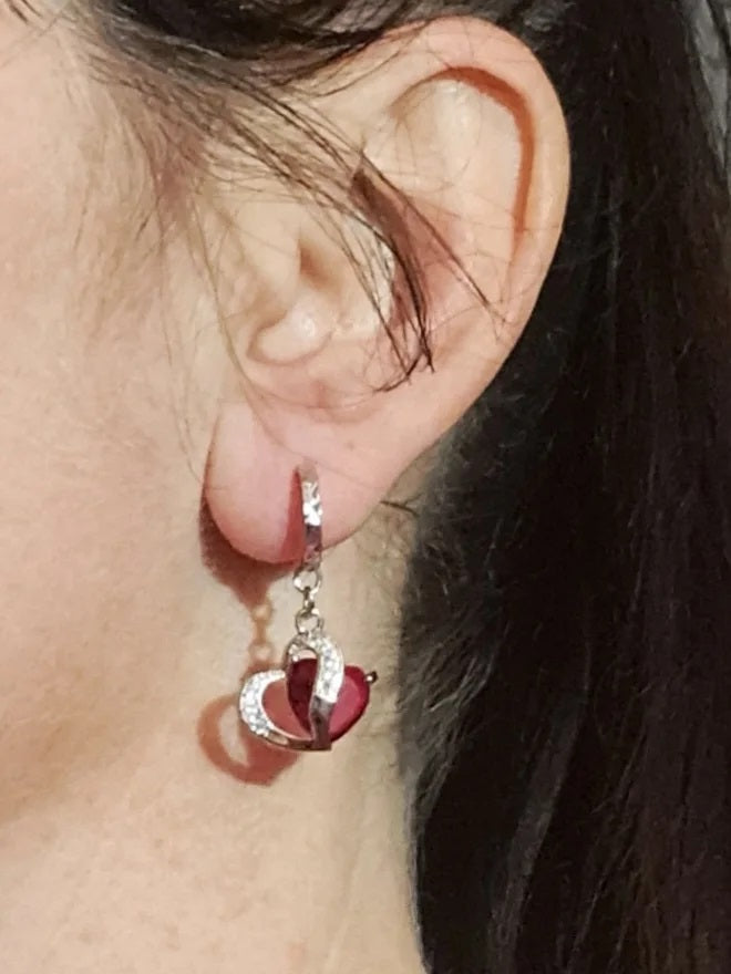 Schmuck-Set 925 Sterling Silber, Zirkon Kristall Herz Ohrringe, Halskette/ Anhänger, Pink + Silber