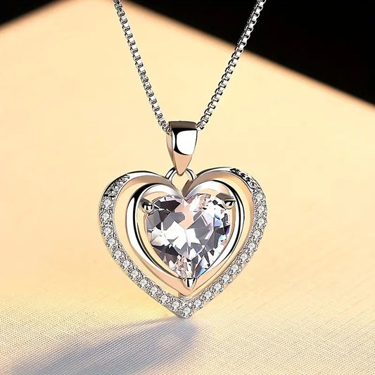 Herz Anhänger, Halskette - 925 Sterling Silver Zirkon