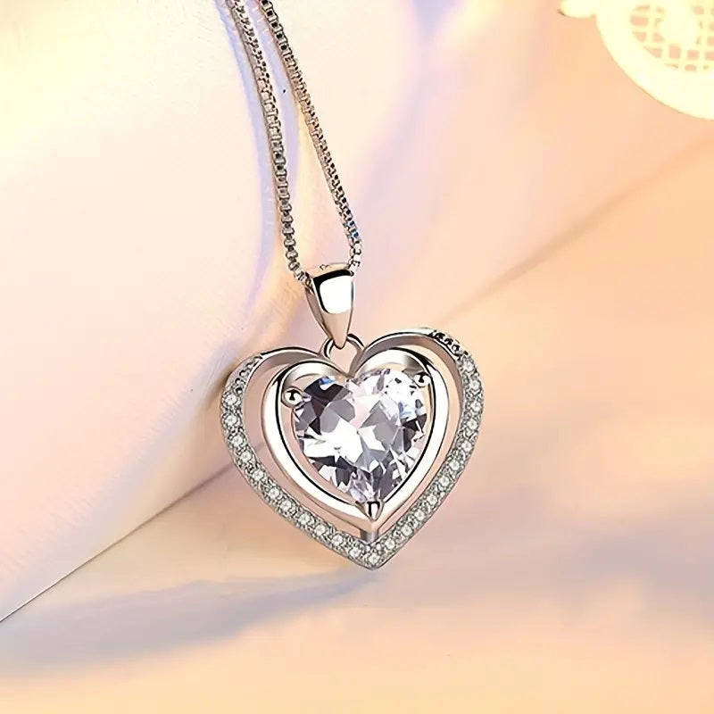 Herz Anhänger, Halskette - 925 Sterling Silver Zirkon