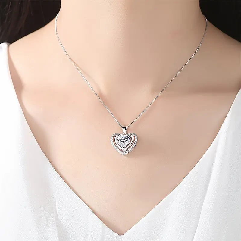 Herz Anhänger, Halskette - 925 Sterling Silver Zirkon