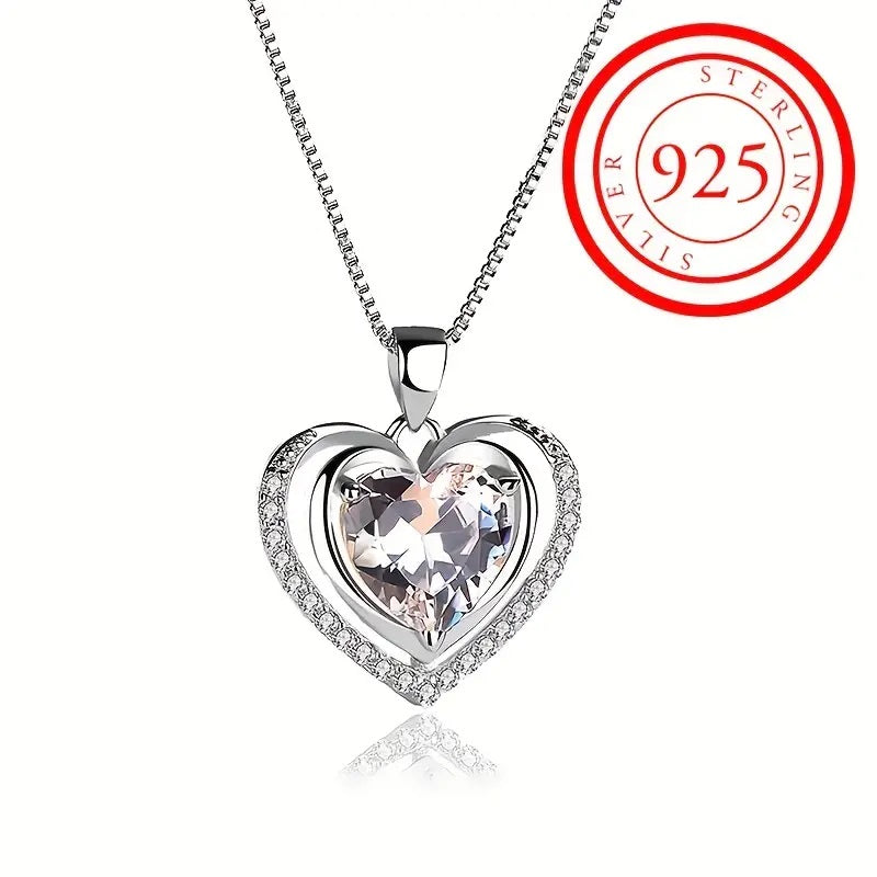 Herz Anhänger, Halskette - 925 Sterling Silver Zirkon