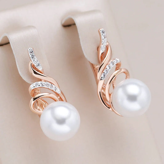 Perlen-Ohrringe für Damen, 585er Roségold & Silber Farbmischung