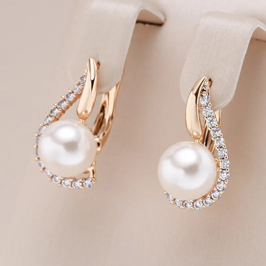 Perlen Ohrringe für Damen, 585 Roségold Silber Farbmischung mit natürlichen Zirkon