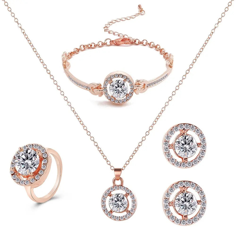 Schmuckset 4-teilig, Damenschmuck, Ring, Halskette, Ohrringe und Armband