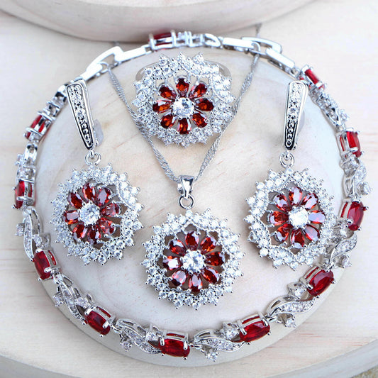 Schmuck-Set aus 925er-Sterlingsilber, Zirkonia-Ohrringe, Ringe, Anhänger-Halskette, Armband für Damen, Hochzeits-Set, Schmuck